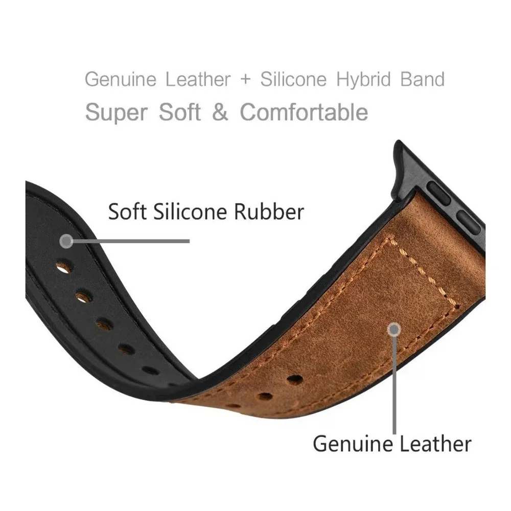 Compatible With Apple iWatch Band 38mm 39mm 40mm,Sweatproof Hybrid Brown Leather